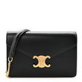 Shiny Calfskin Triomphe Margo Wallet on Chain Black