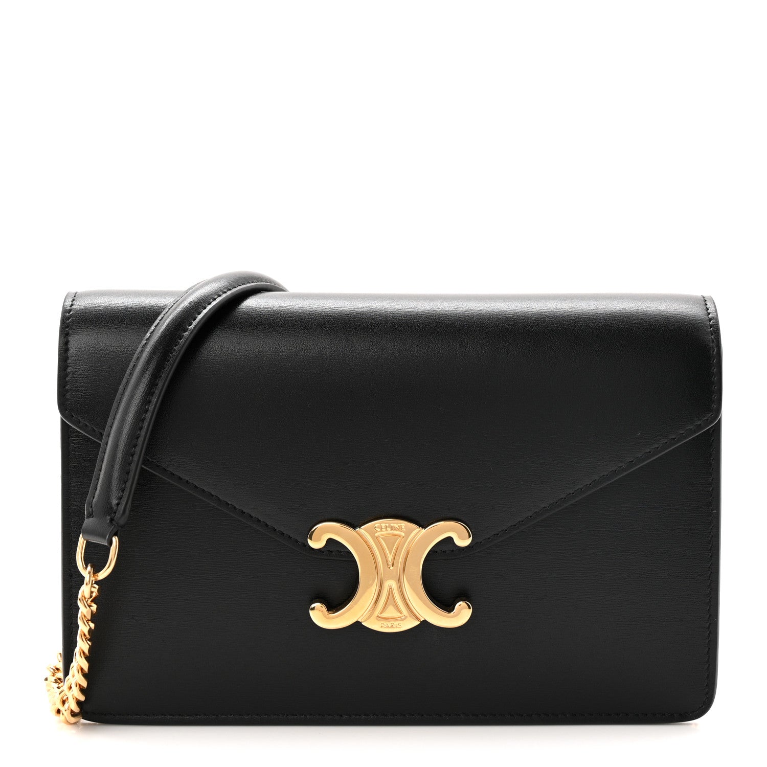 Shiny Calfskin Triomphe Margo Wallet on Chain Black