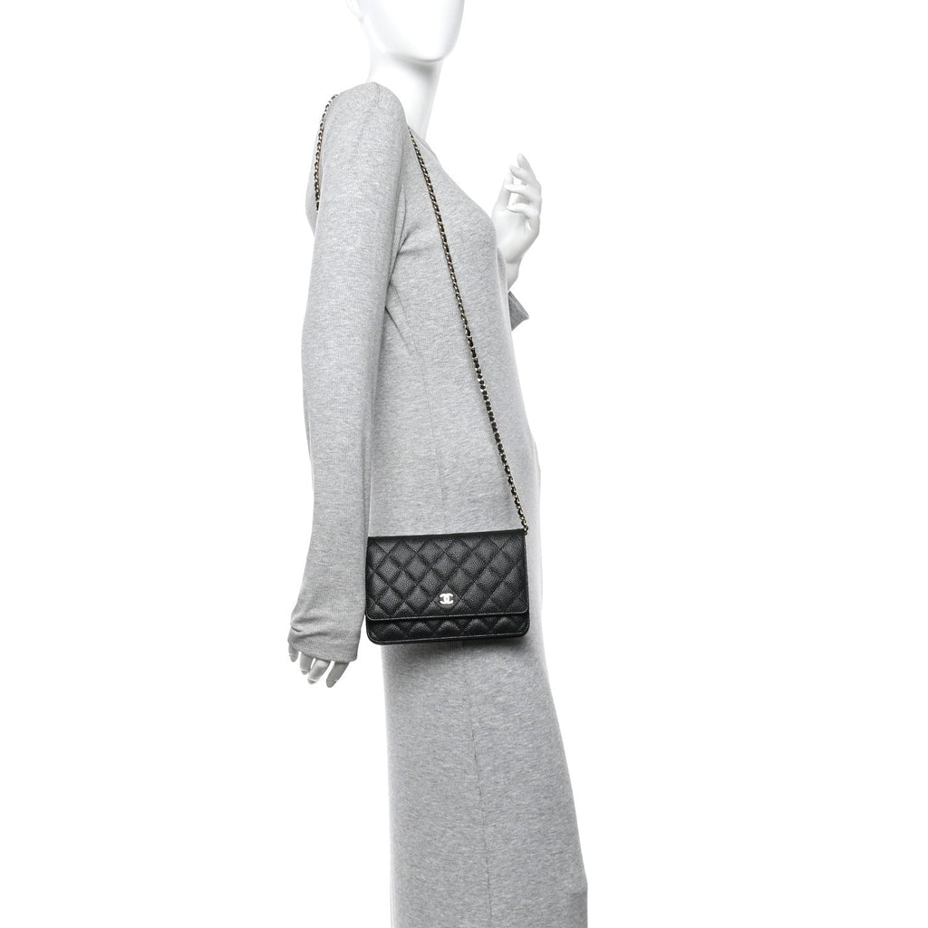 Caviar Quilted Wallet on Chain WOC Black