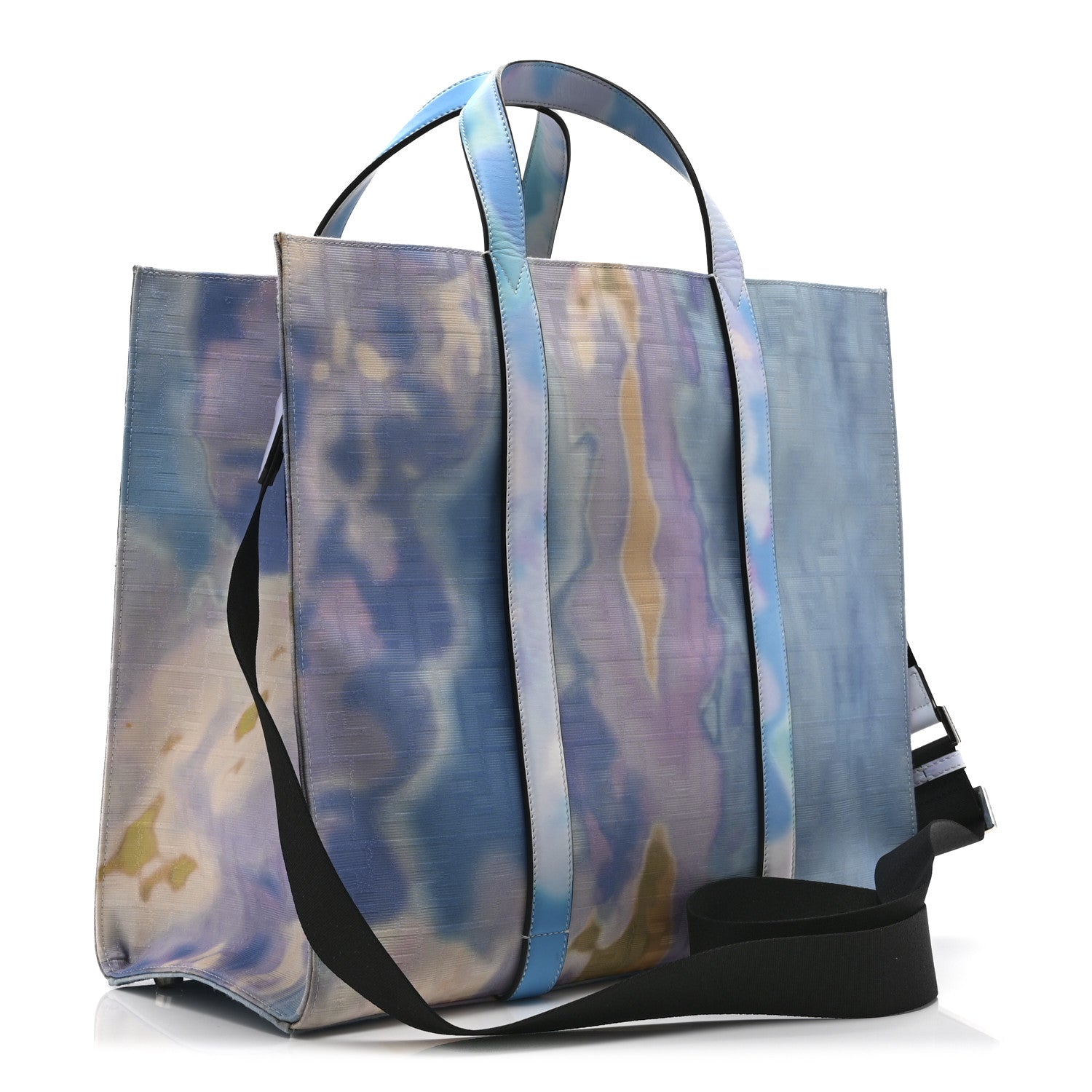 Fabric Jacquard FF Tie Dye Sunset Large Shopping Tote Light Blue Black