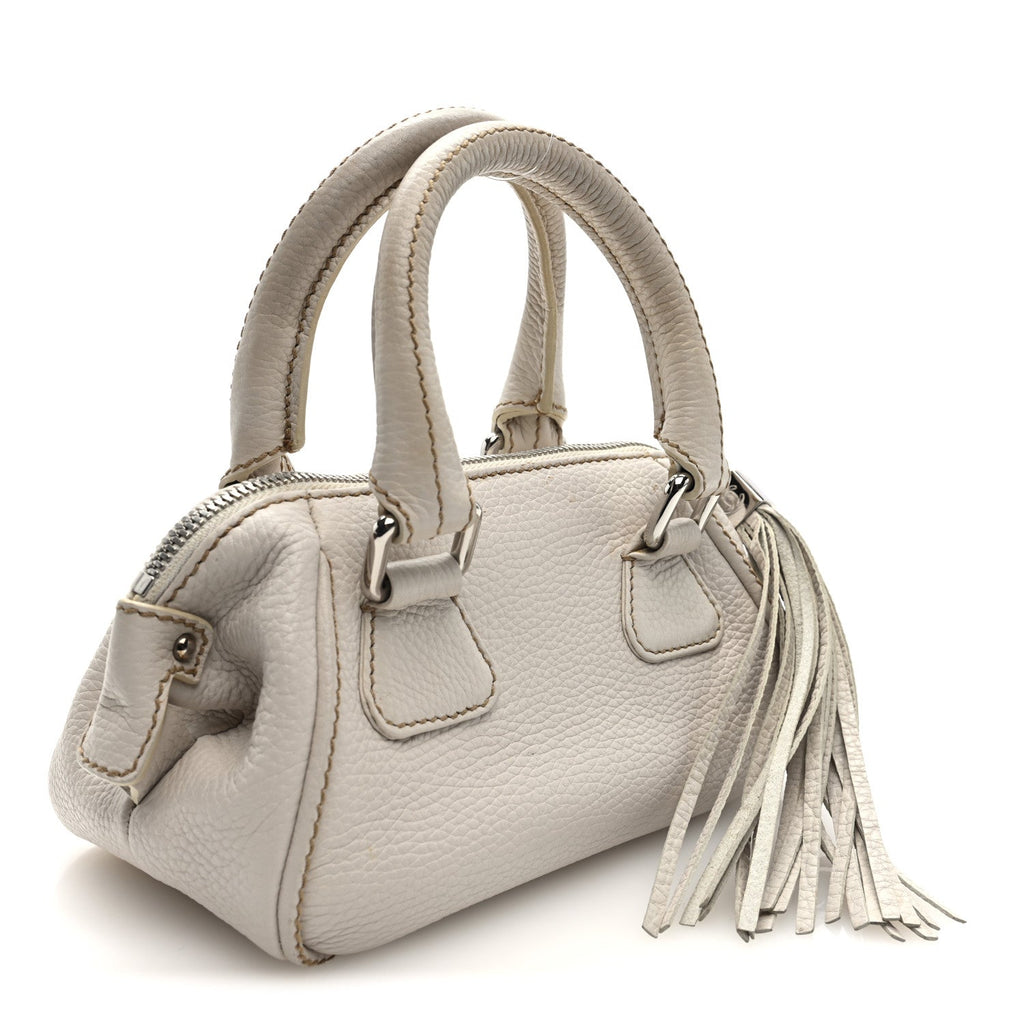 Calfskin Lax CC Small Bowler Bag White