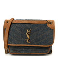 Denim Suede Monogram Medium Niki Chain Satchel Blue Cinnamon