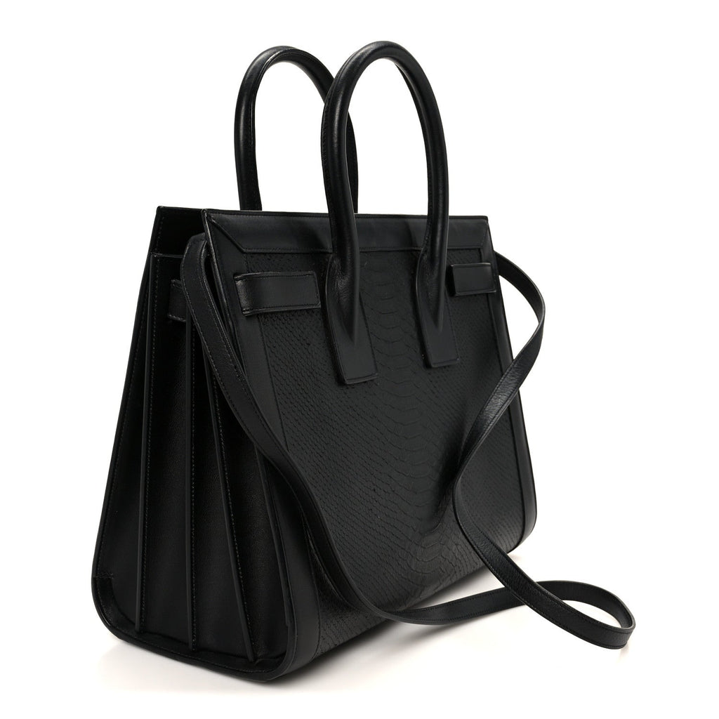 Python Calfskin Embossed Small Sac de Jour Black