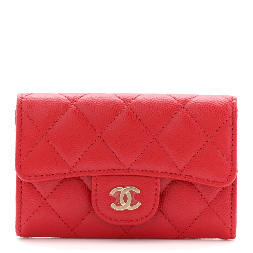 Caviar Quilted Flap  Holder Wallet Red