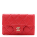 Caviar Quilted Flap  Holder Wallet Red