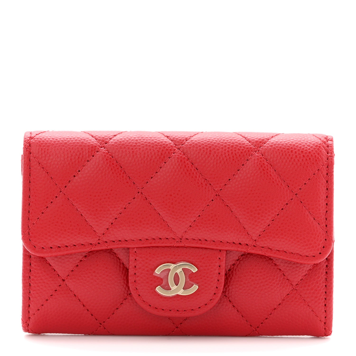 Caviar Quilted Flap  Holder Wallet Red