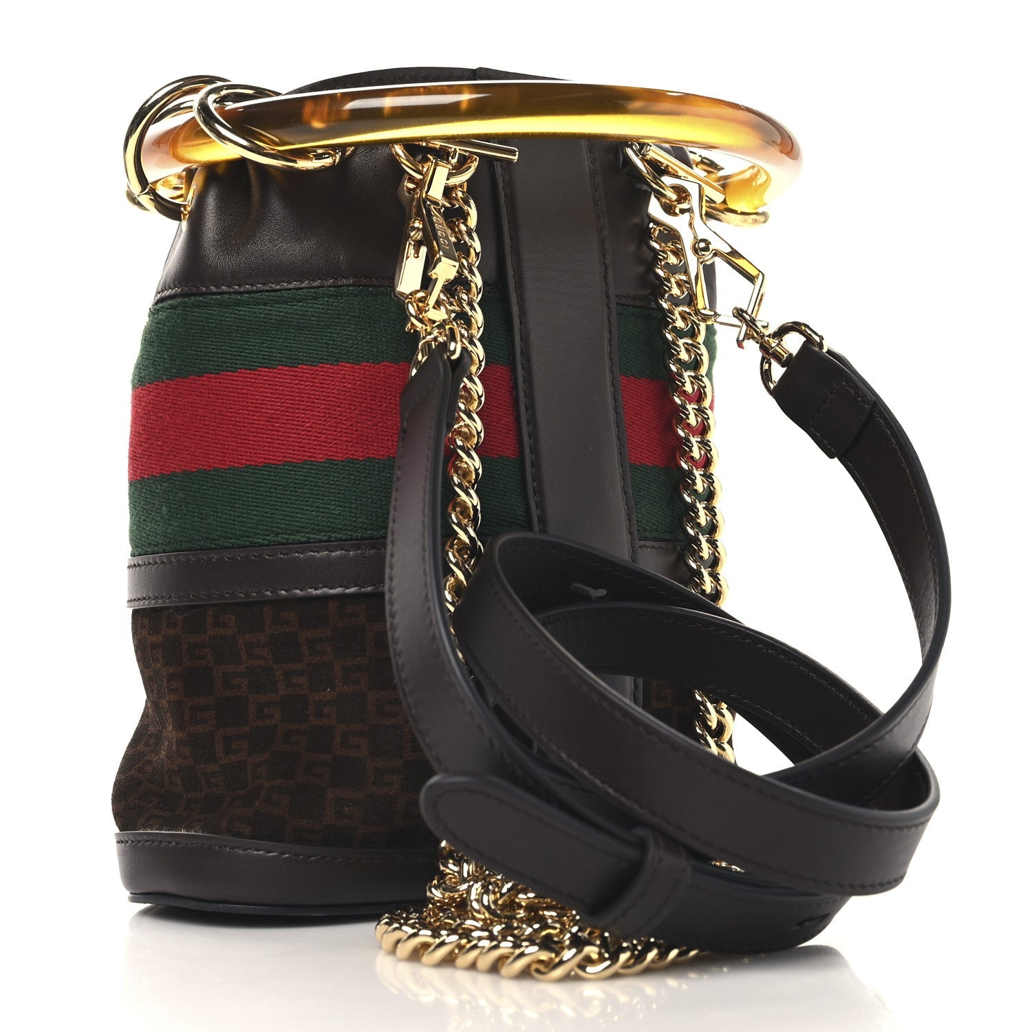 Suede Calfskin Web G Logo Bucket Bag Dark Brown
