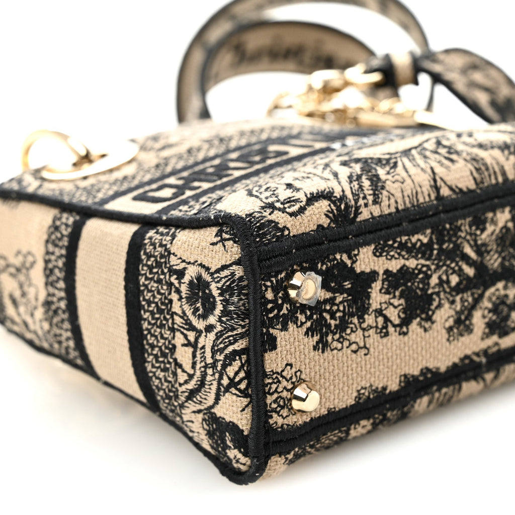 Canvas Toile De Jouy Embroidered Mini Lady D-Lite Brown Multicolor