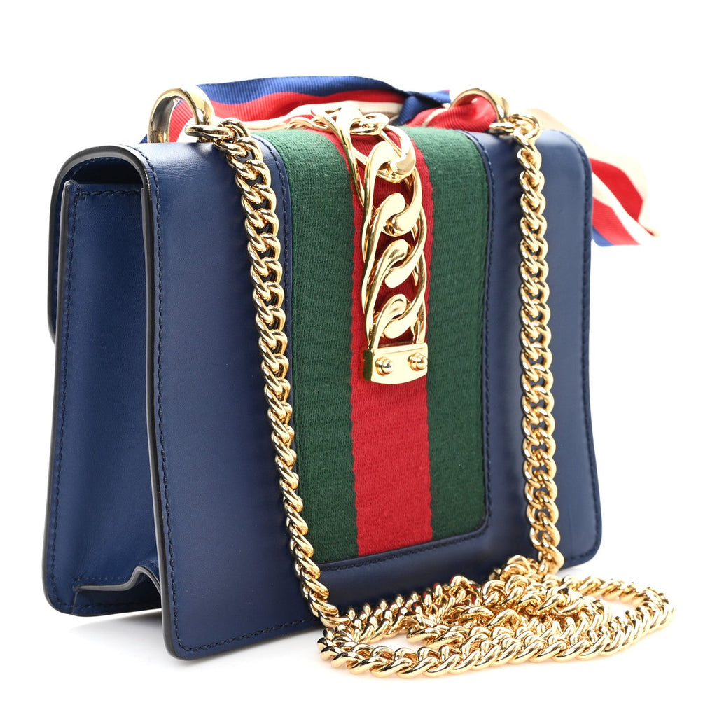 Calfskin Mini Sylvie Chain Shoulder Bag Blue Agata