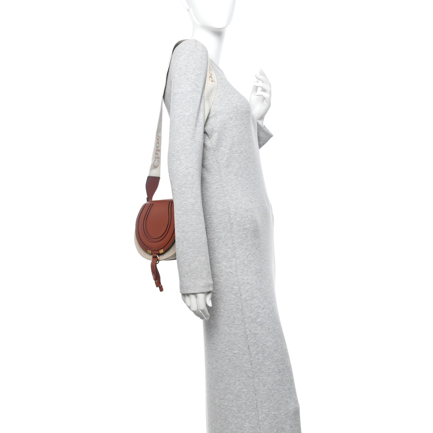 Linen Calfskin Small Marcie Saddle Bag Sepia Brown