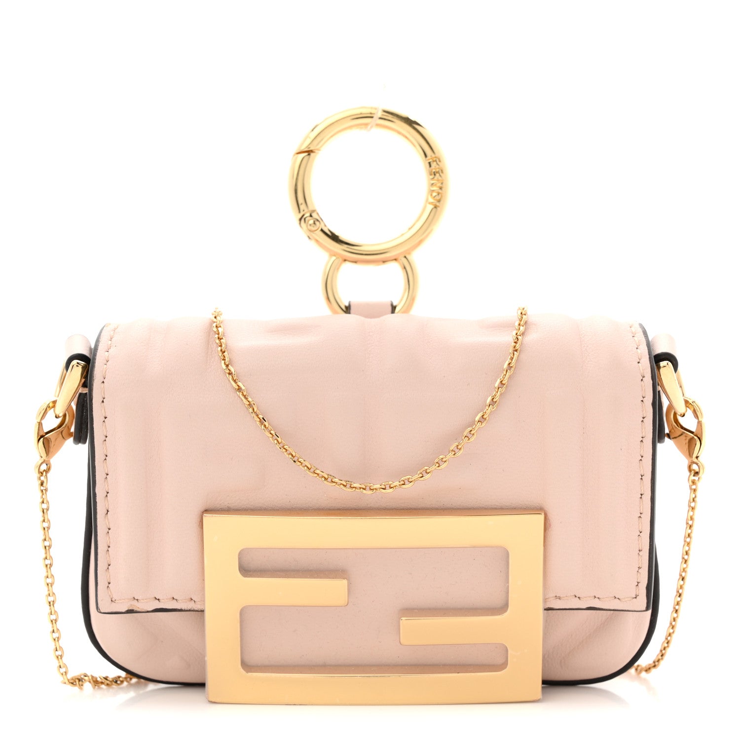 Nappa Matisse FF Embossed Nano Maxi Buckle Baguette Charm Rosa Quarzo
