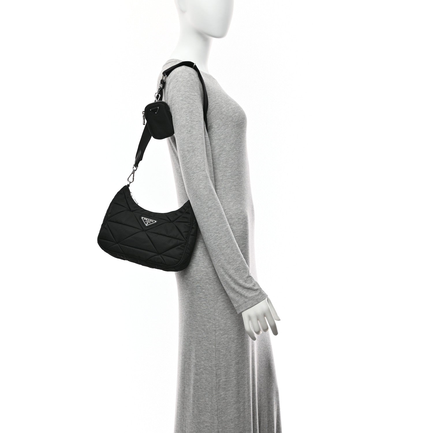 Re-Nylon Triangle Padded Patchwork Shoulder Bag Black