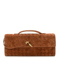 Suede Intrecciato Long Andiamo Top Handle Clutch  Amber