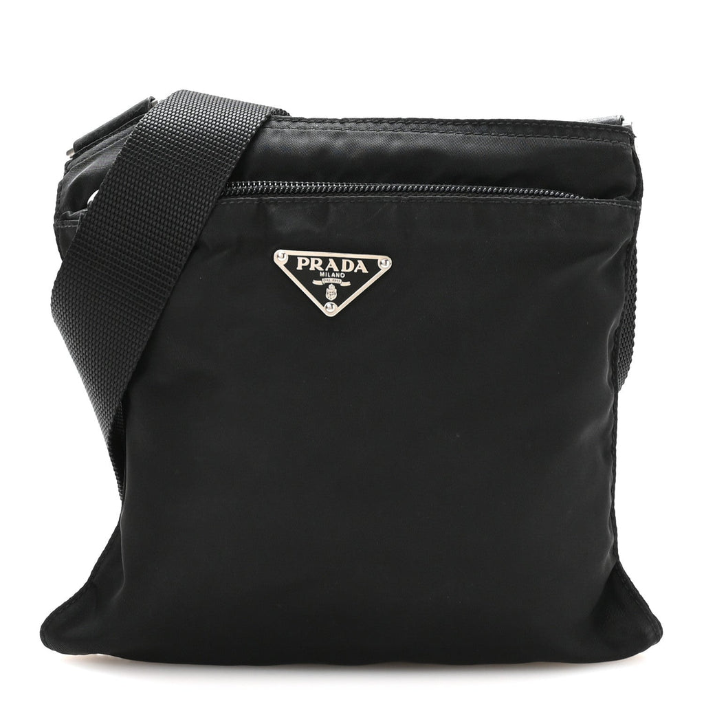 Nylon Small Flat Messenger Bag Black