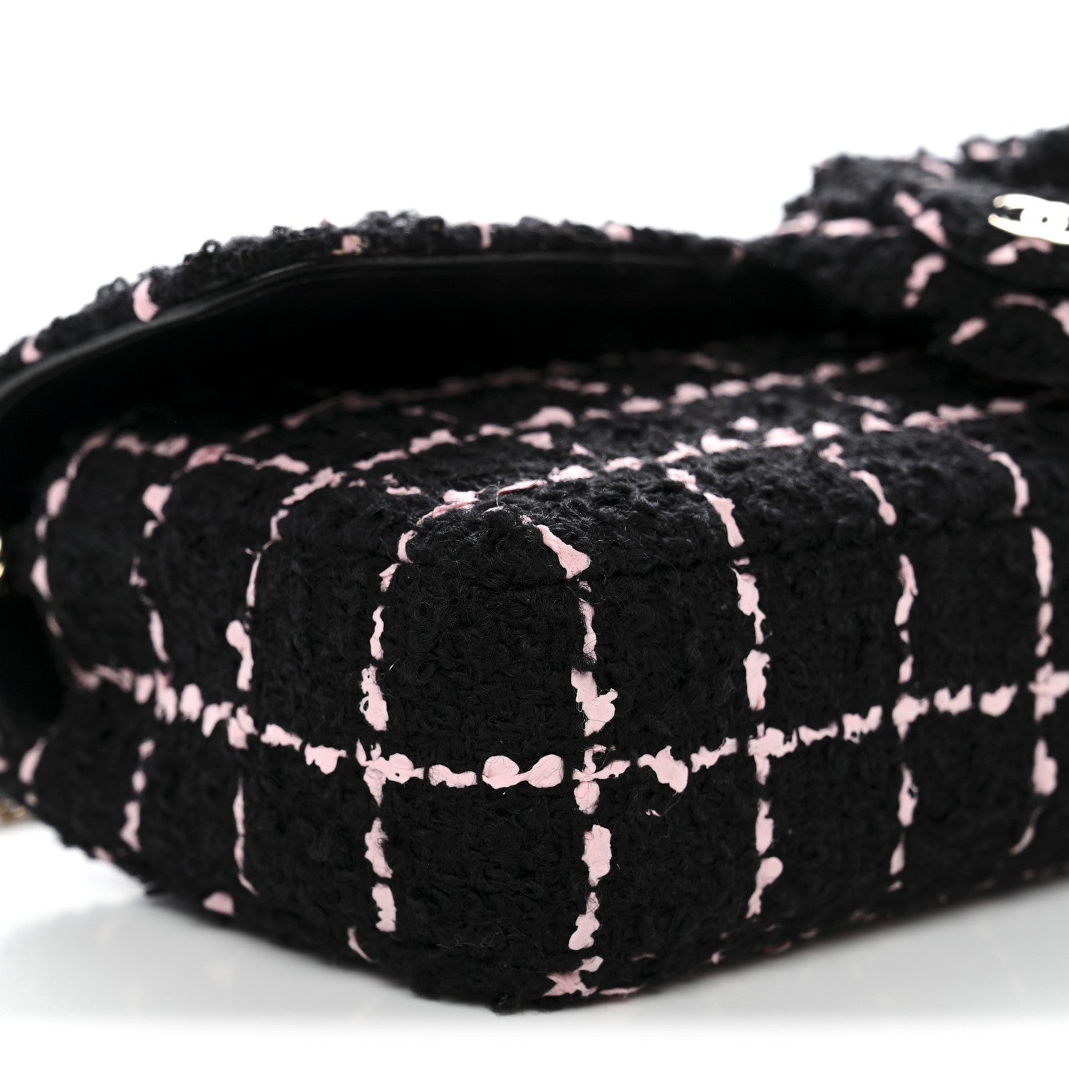 Tweed Quilted East West Camellia Clutch Black Pink