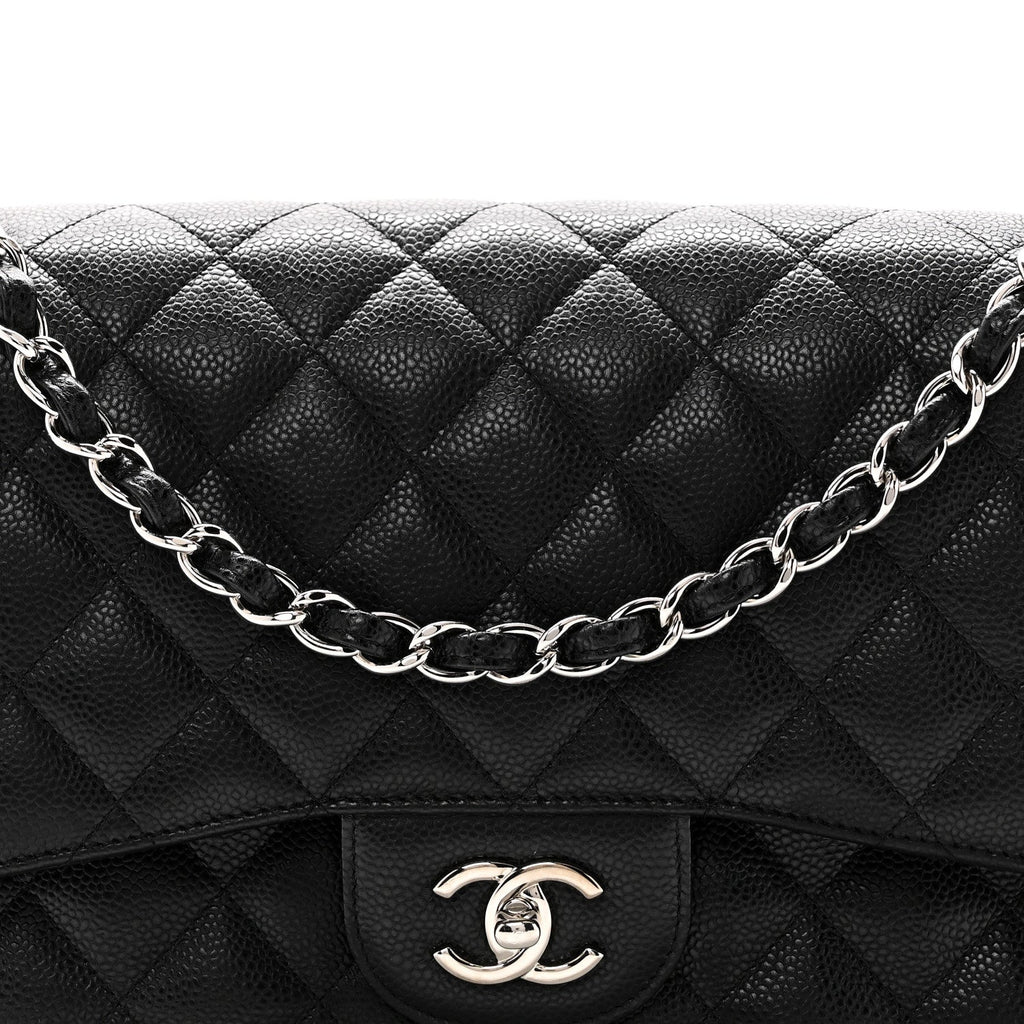 Caviar Quilted Jumbo Double Flap Black