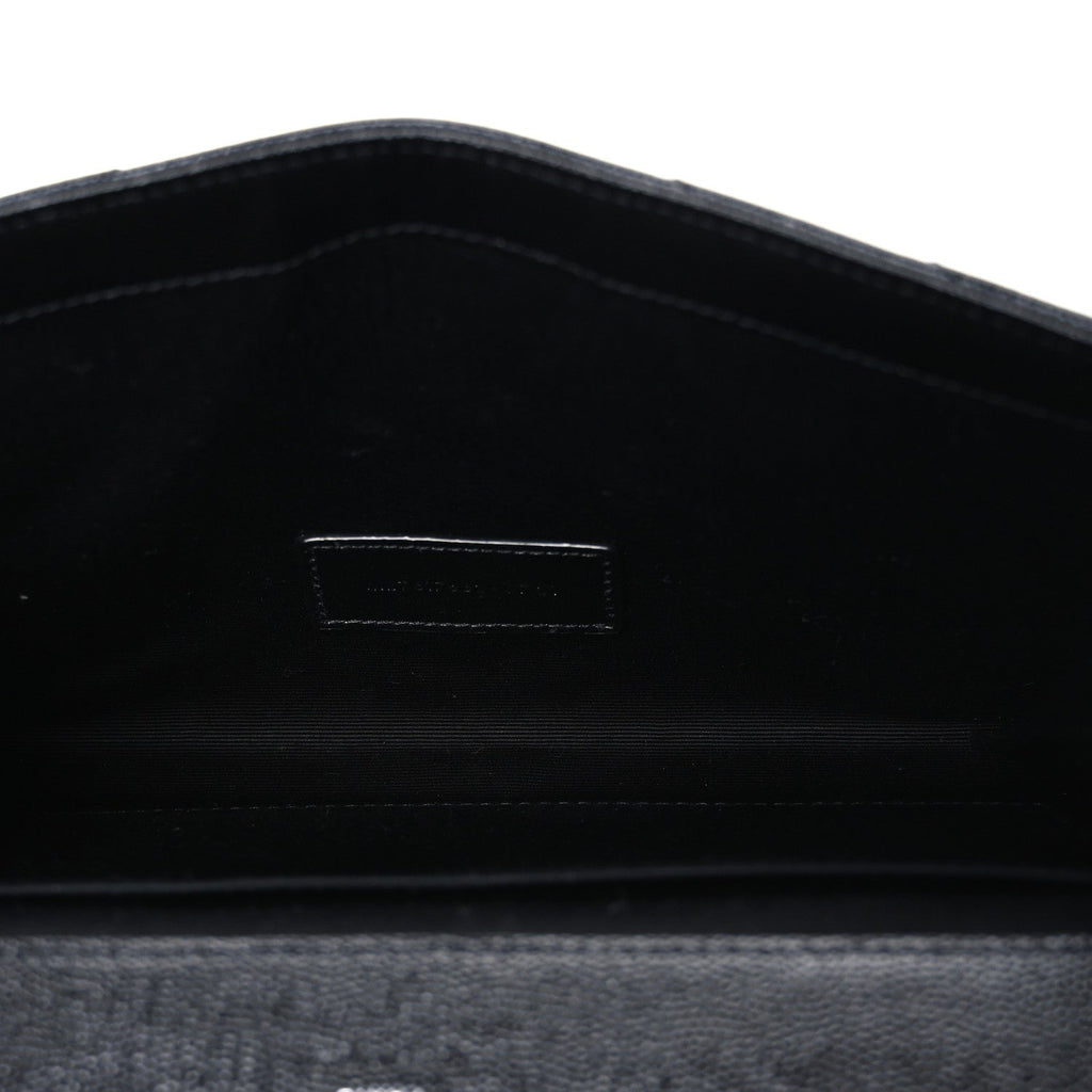 Grain De Poudre Matelasse Chevron Monogram Envelope Clutch Black