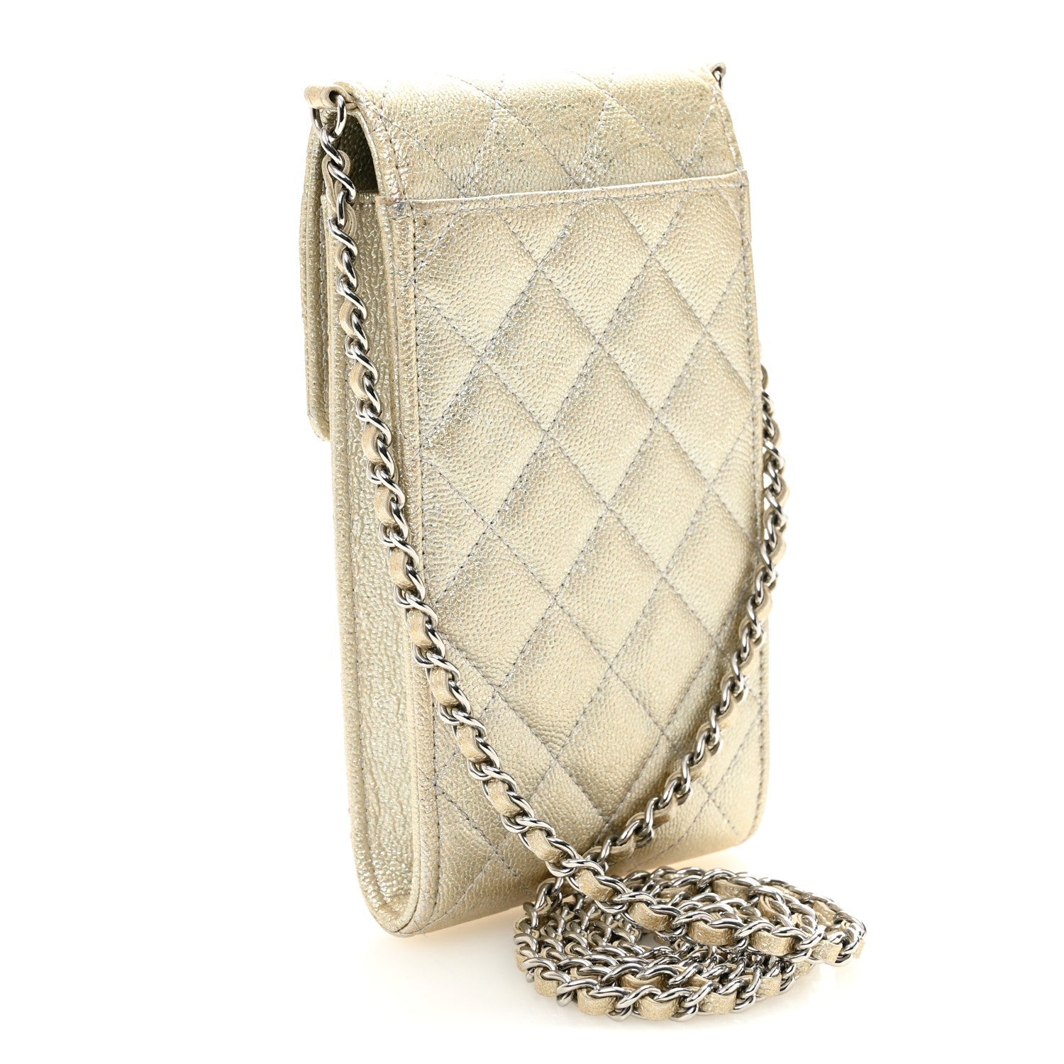 Metallic Caviar Quilted Classic Phone Holder Gold