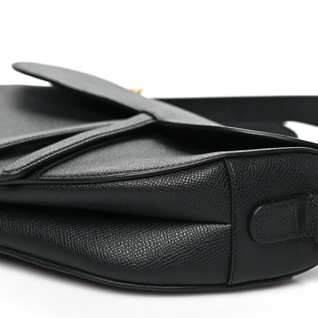 Grained Calfskin Saddle Bag With Strap Black