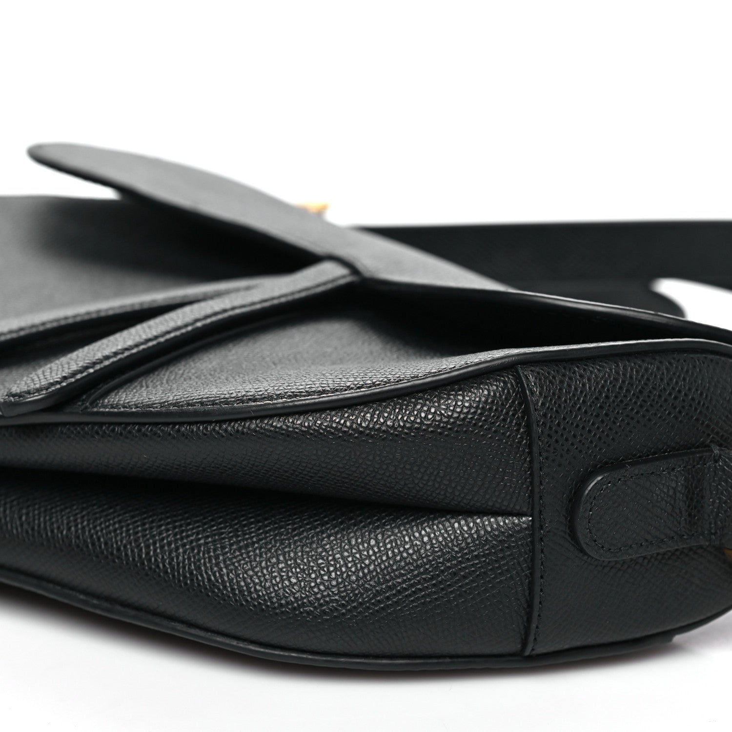 Grained Calfskin Saddle Bag With Strap Black