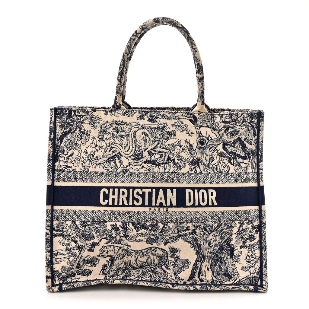 Canvas Embroidered Large Dioriviera Toile De Jouy Book Tote Blue