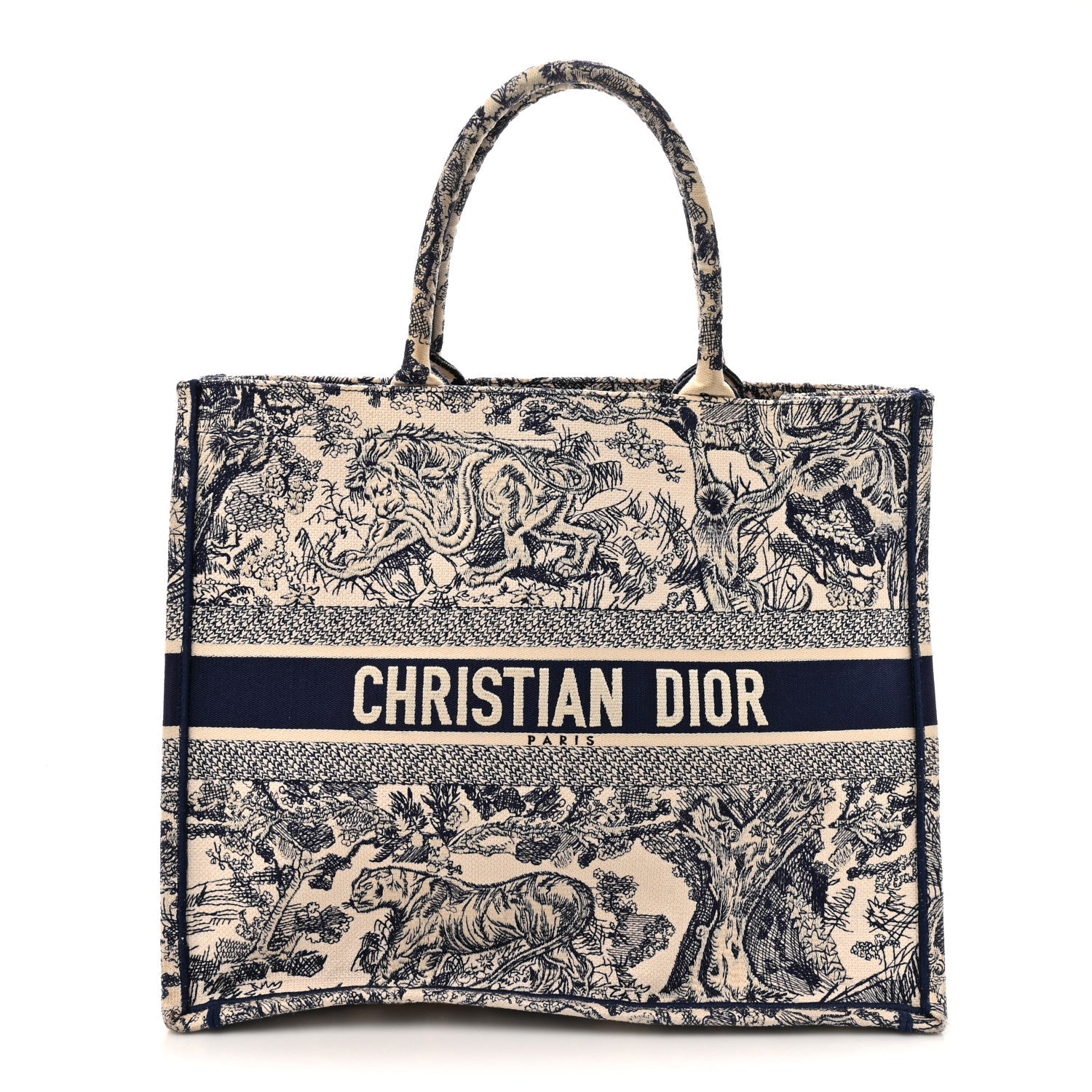 Canvas Embroidered Large Dioriviera Toile De Jouy Book Tote Blue