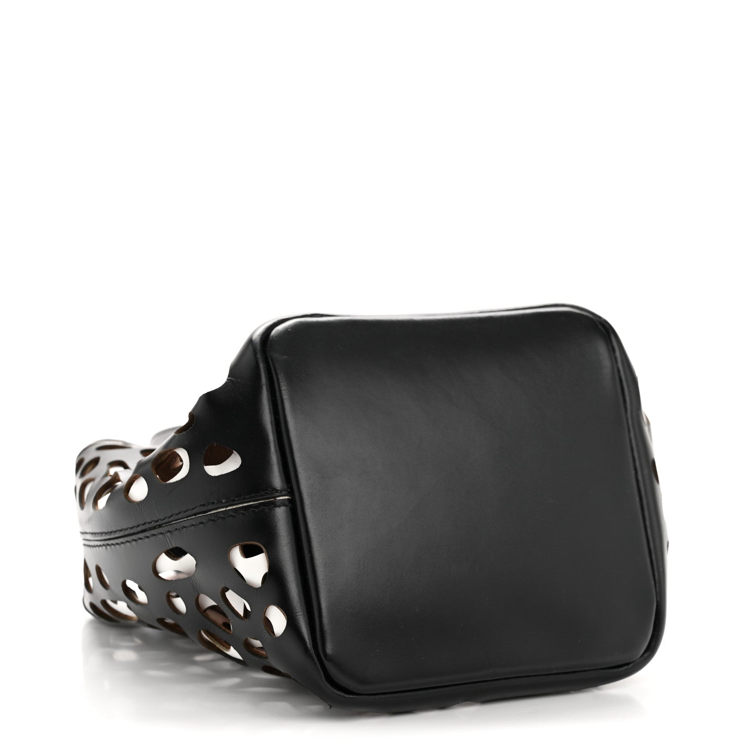 Calfskin Laser Cut Bucket Bag Black White