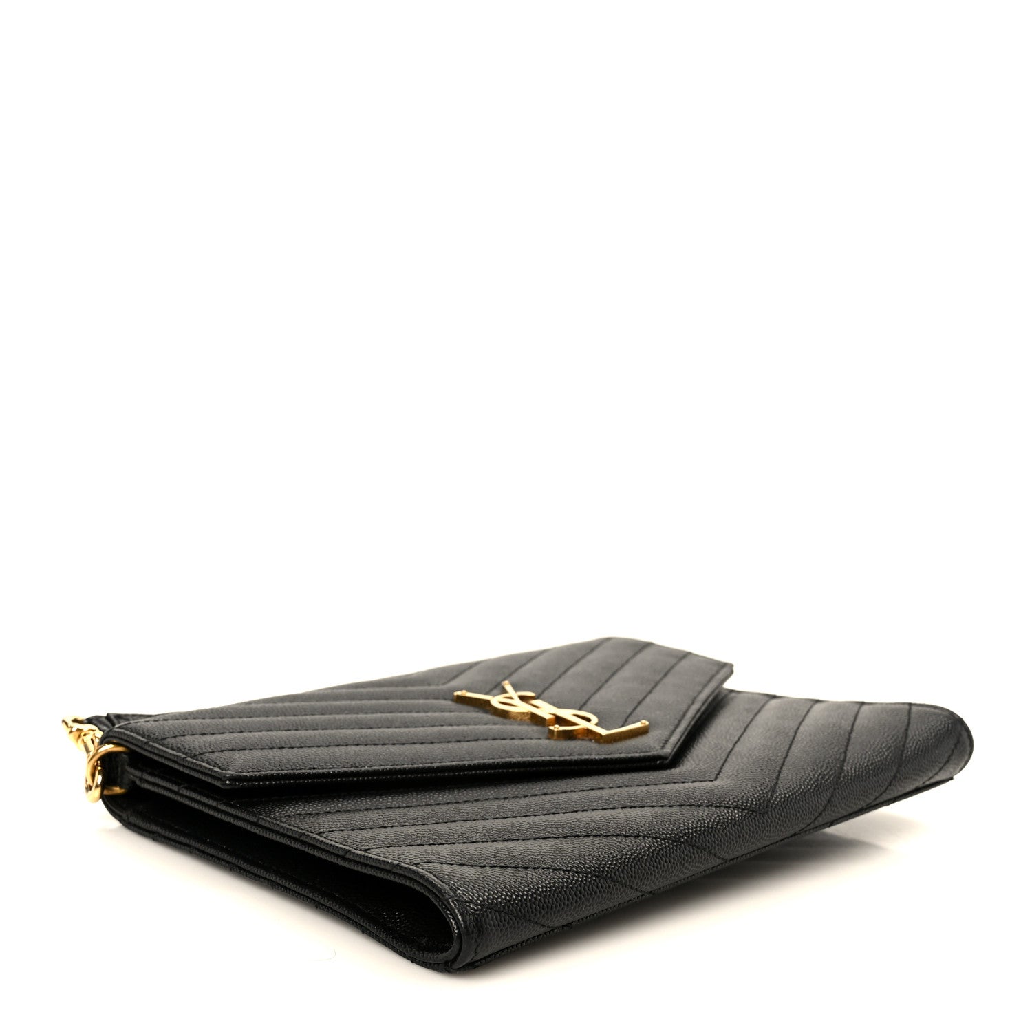 Grain De Poudre Matelasse Chevron Monogram Envelope Clutch Black