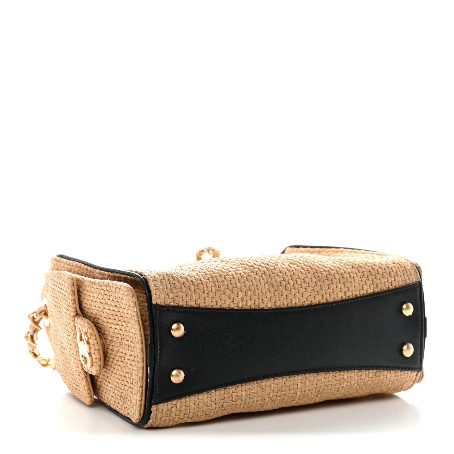 Braided Raffia Calfskin Quilted Mini Chanel 25 Handbag Beige Black