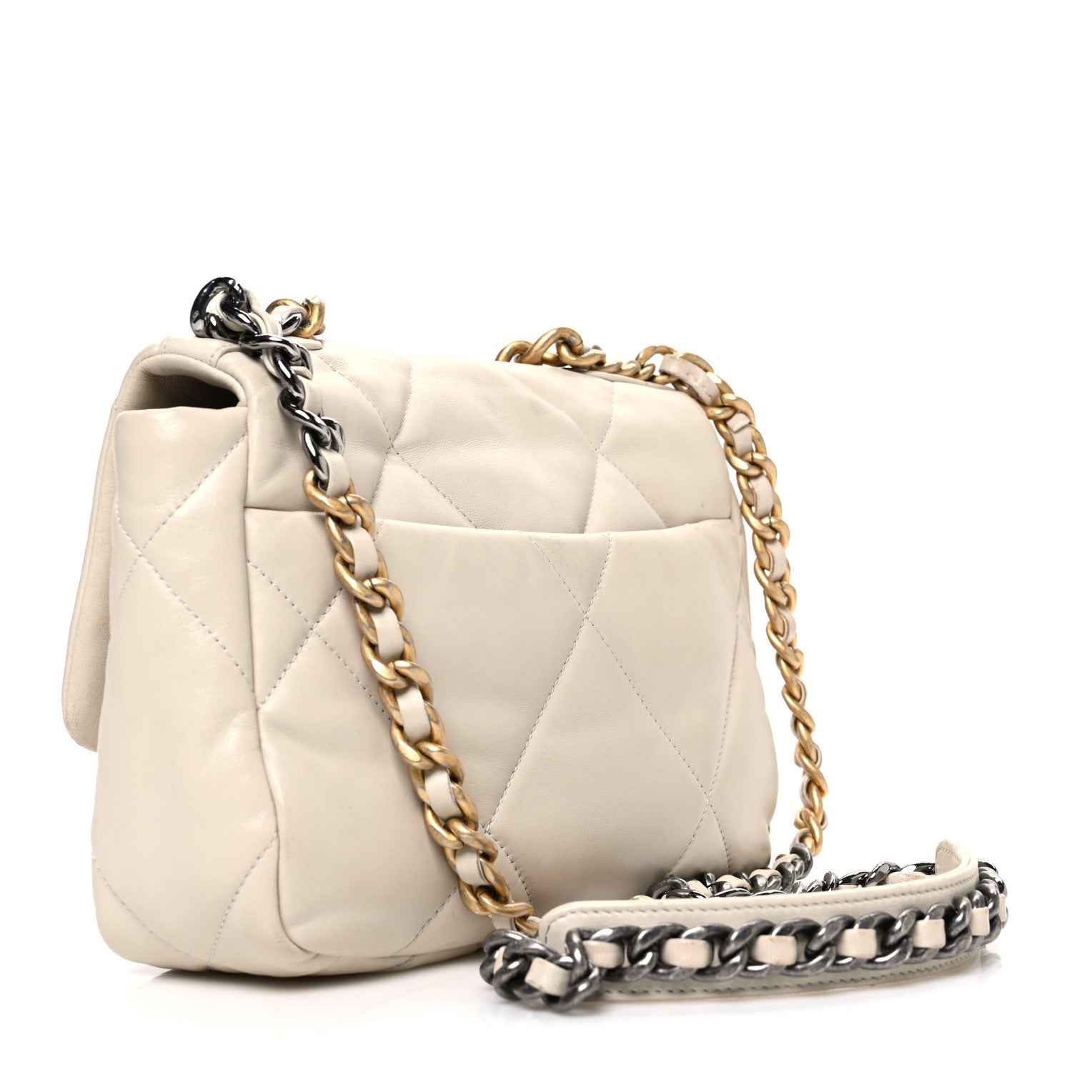 Goatskin Quilted Medium Chanel 19 Flap Beige