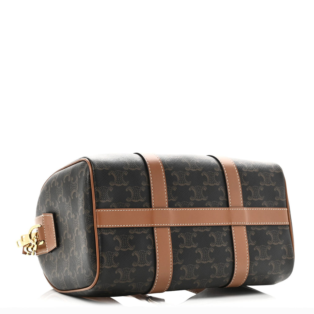 Triomphe Canvas Calfskin Medium Boston Bag Tan