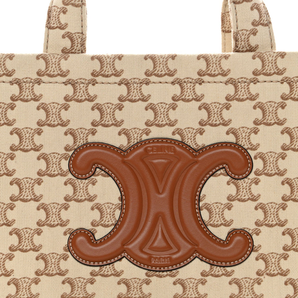Canvas Calfskin Triomphe Print Small Cabas Thais White
