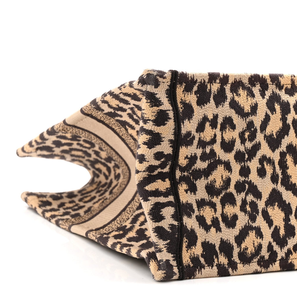 Canvas Mizza Embroidered Large Leopard Book Tote Beige
