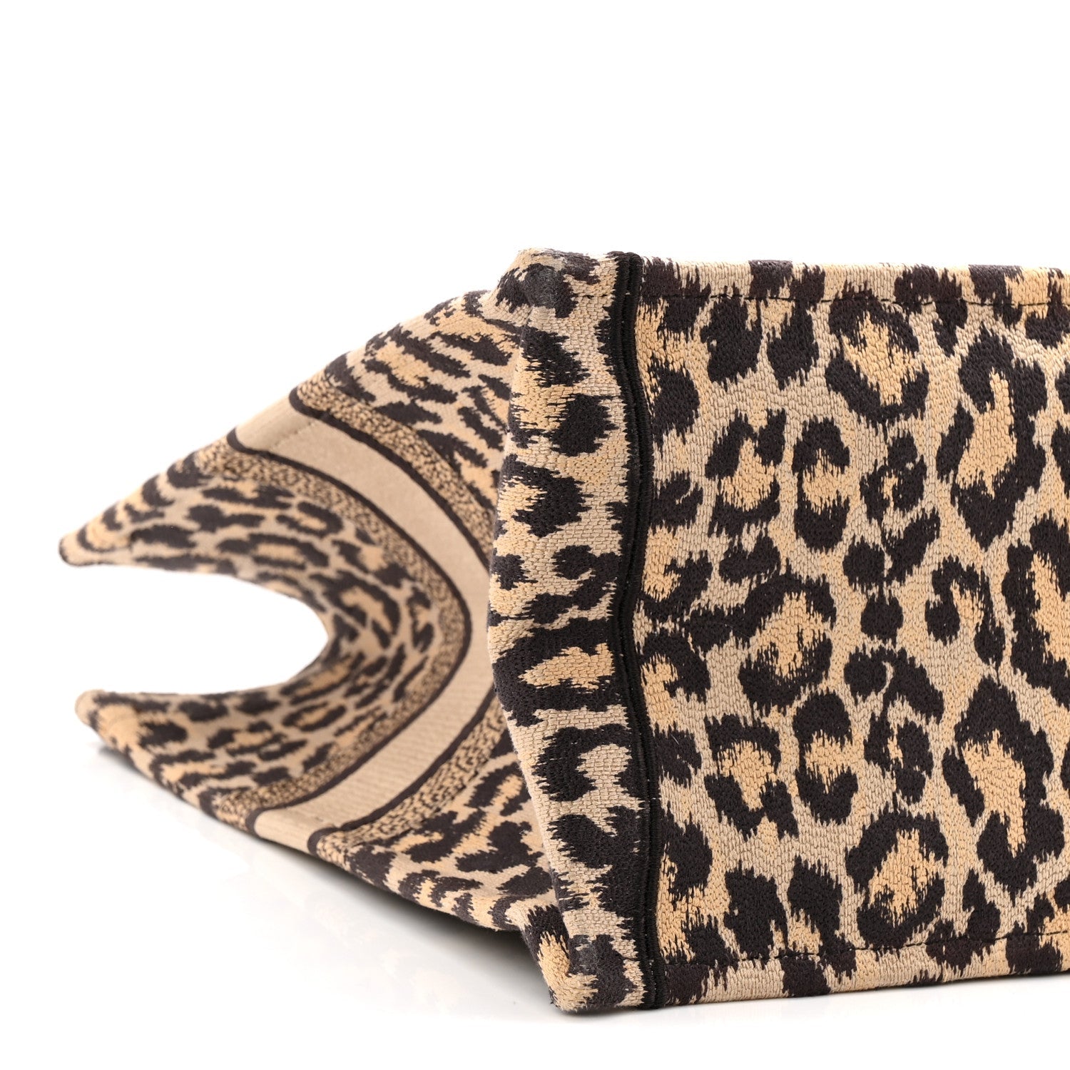 Canvas Mizza Embroidered Large Leopard Book Tote Beige
