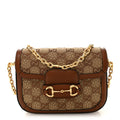 New Canvas Charisma Calfskin Crystal GG Monogram Mini Horsebit 1955 Shoulder Bag Camel Ebony