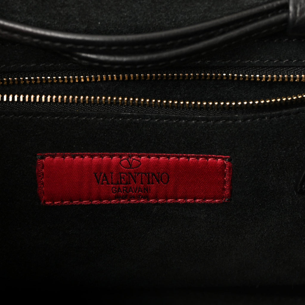 Grained Calfskin Rockstud Double Handle Cinch Tote Black