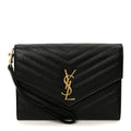 Grain De Poudre Matelasse Chevron Monogram Cassandre Flap Pouch Black