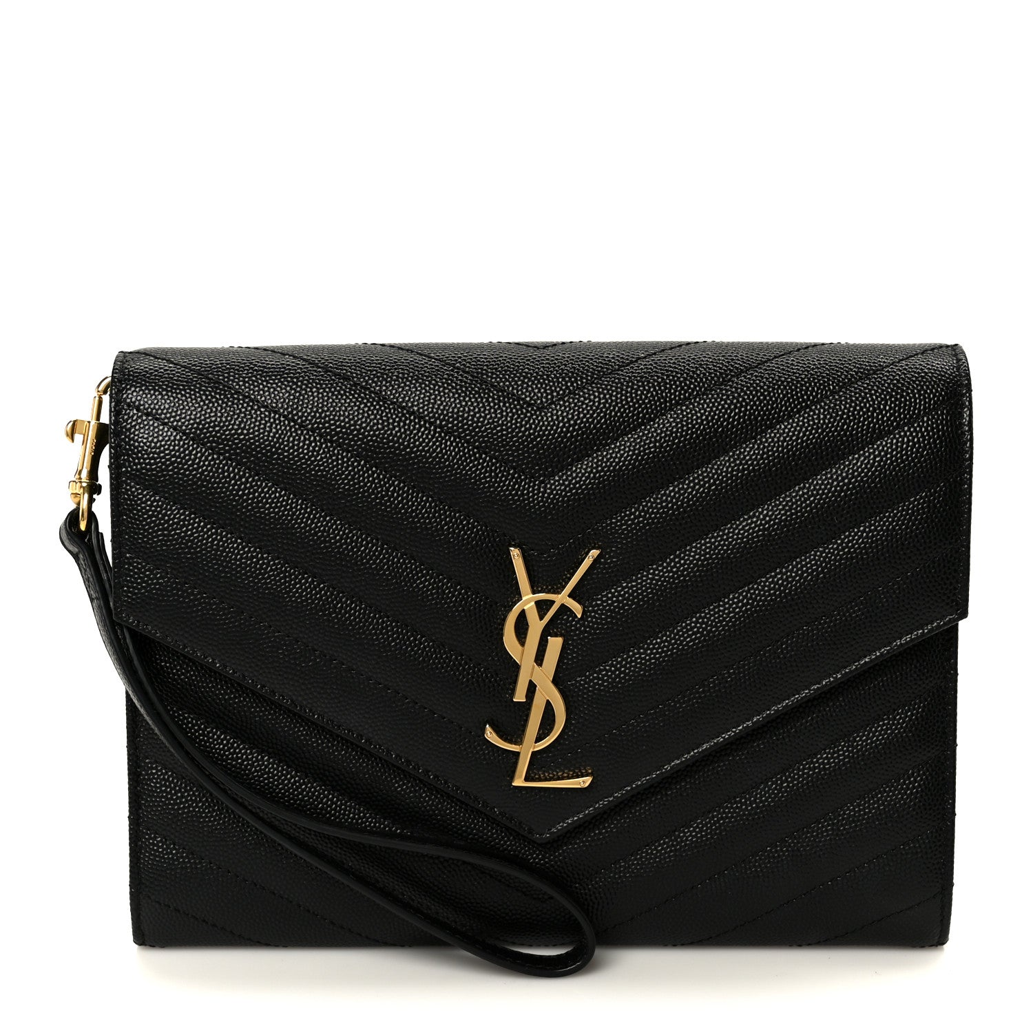 Grain De Poudre Matelasse Chevron Monogram Cassandre Flap Pouch Black