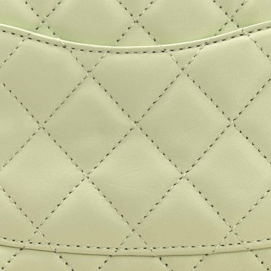 Lambskin Quilted Mini Pearl Crush Flap Light Green