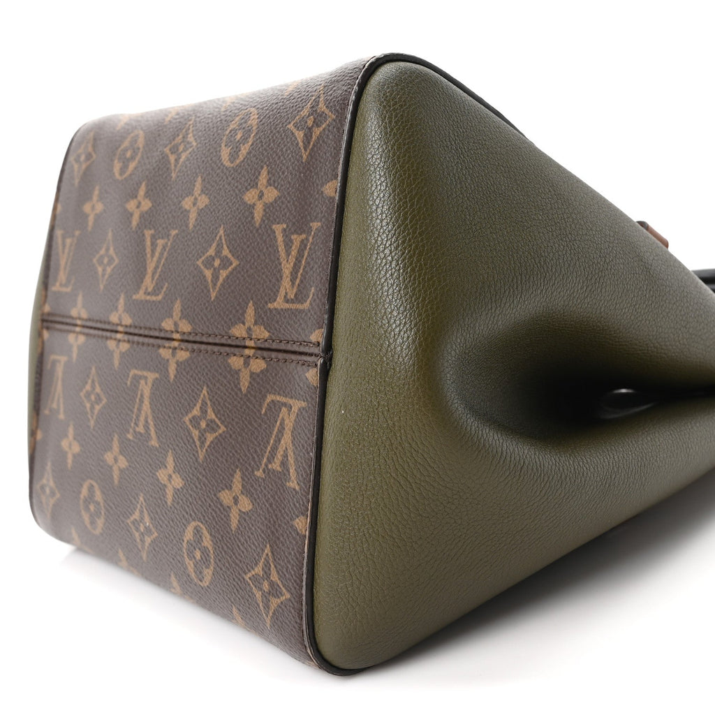 Calfskin Monogram Fold Tote Black Khaki Cream