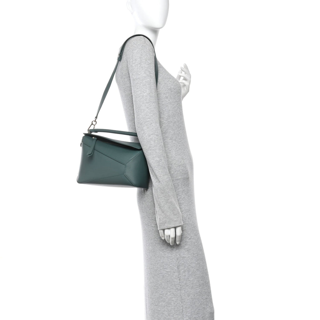 Calfskin Small Puzzle Edge Bag Bottle Green