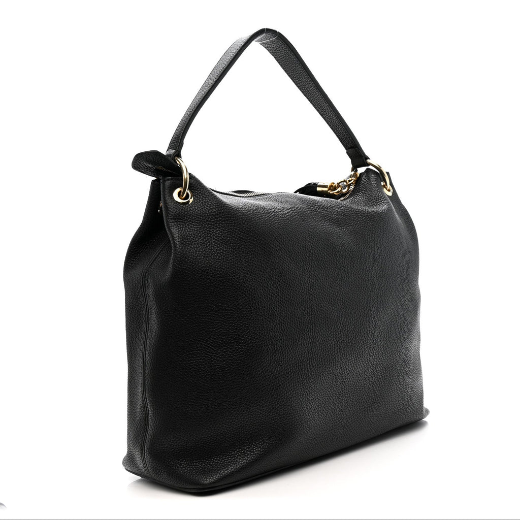 Pebbled Calfskin Large Soho Hobo Black