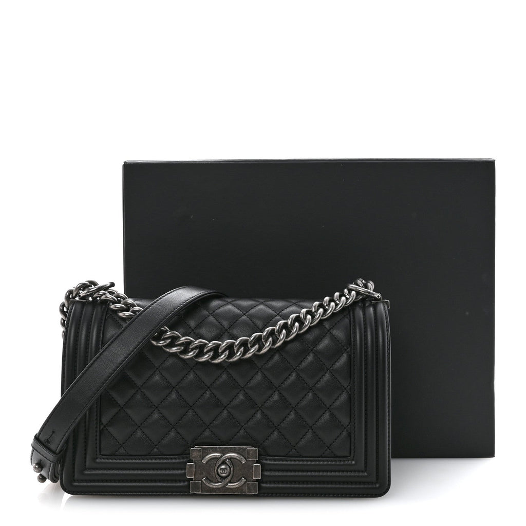 Calfskin Quilted Medium Boy Flap Black