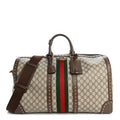 GG Supreme Monogram Textured Dollar Calfskin Web Studded Large Savoy Duffle Bag Beige Ebony