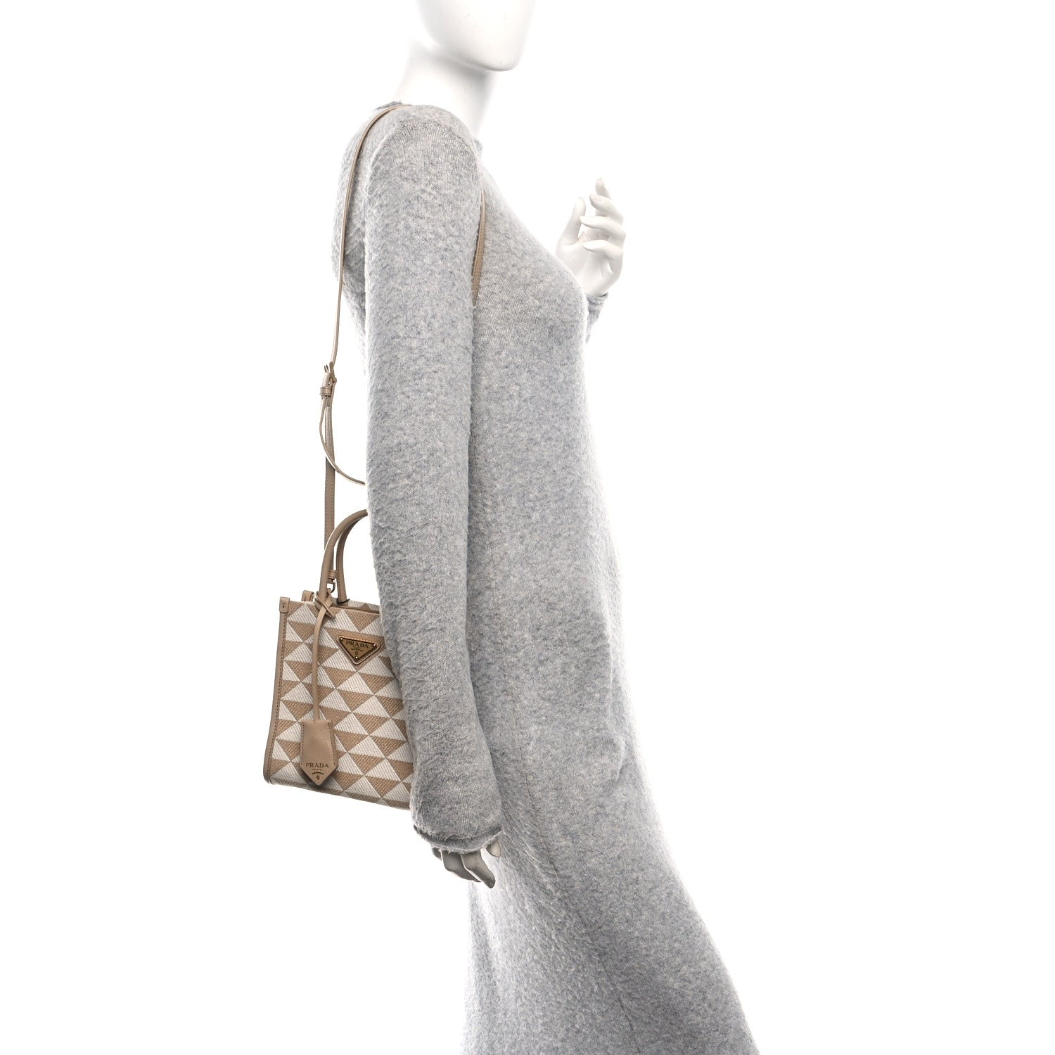 Jacquard Saffiano Triangolo Symbole Embroidered Micro Tote Corda Talco