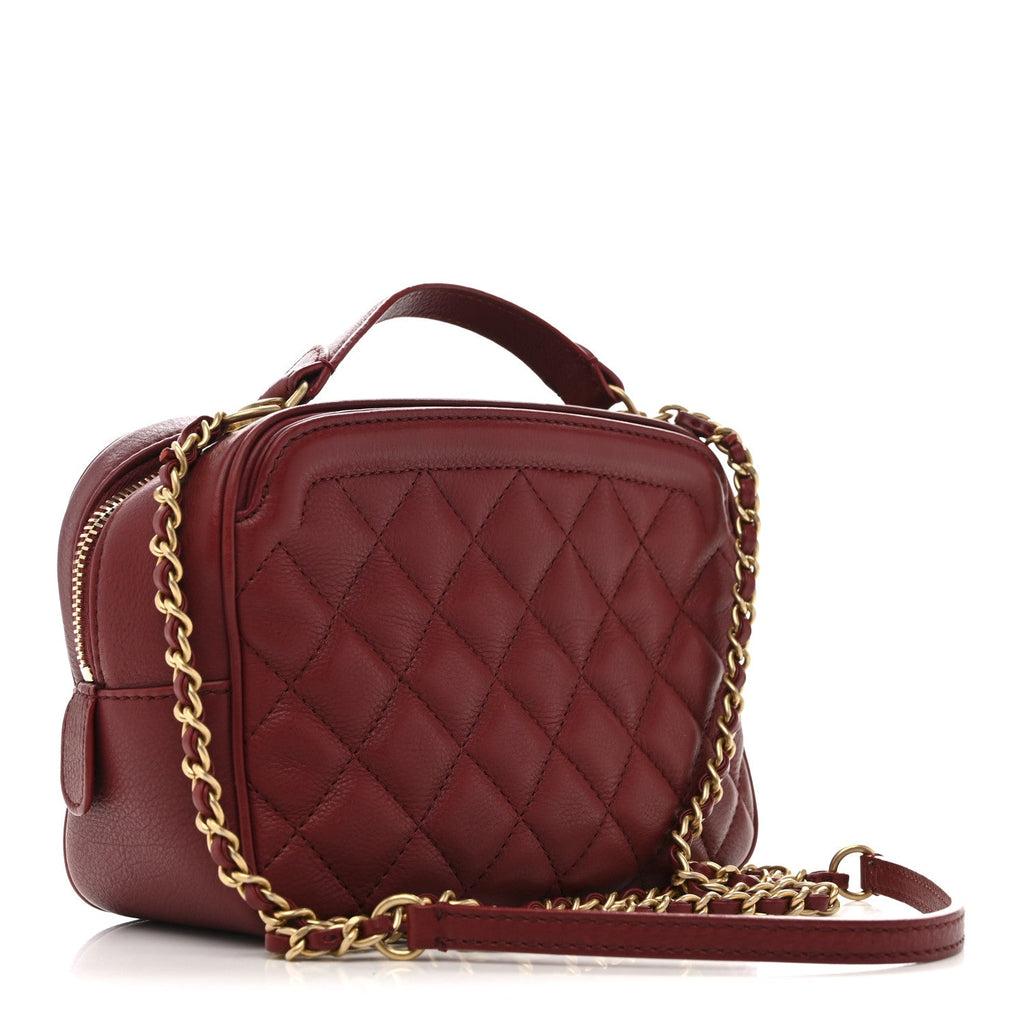 Calfskin Quilted CC Small Vanity Case Dark Red