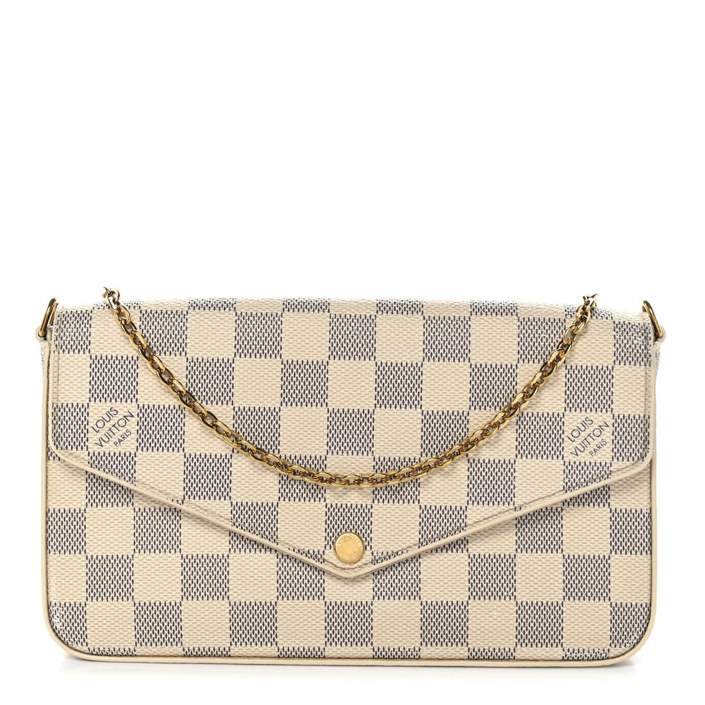 Damier Azur Pochette Felicie Chain Wallet Rose Ballerine