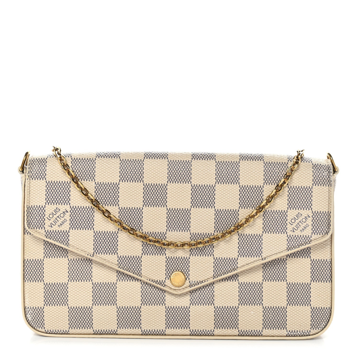 Damier Azur Pochette Felicie Chain Wallet Rose Ballerine