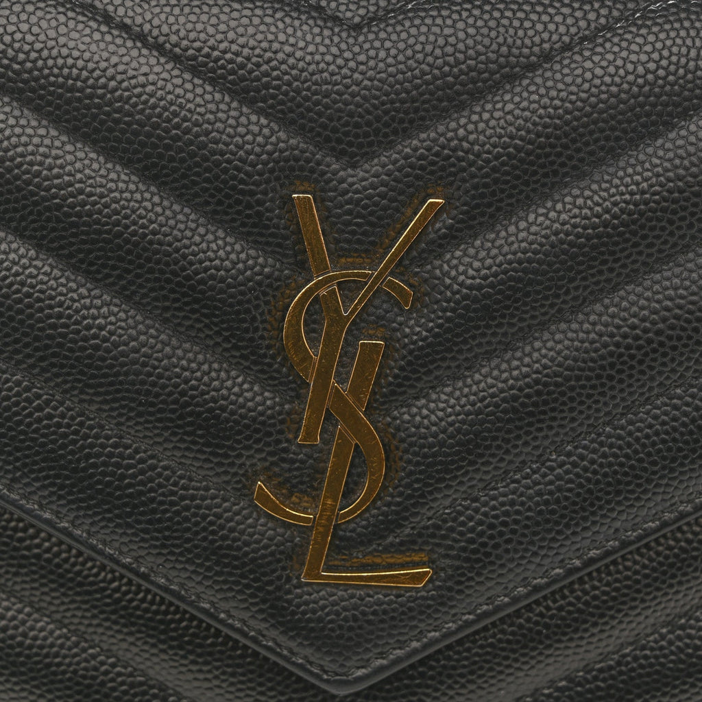 Grain De Poudre Matelasse Chevron Monogram Envelope Chain Wallet Black