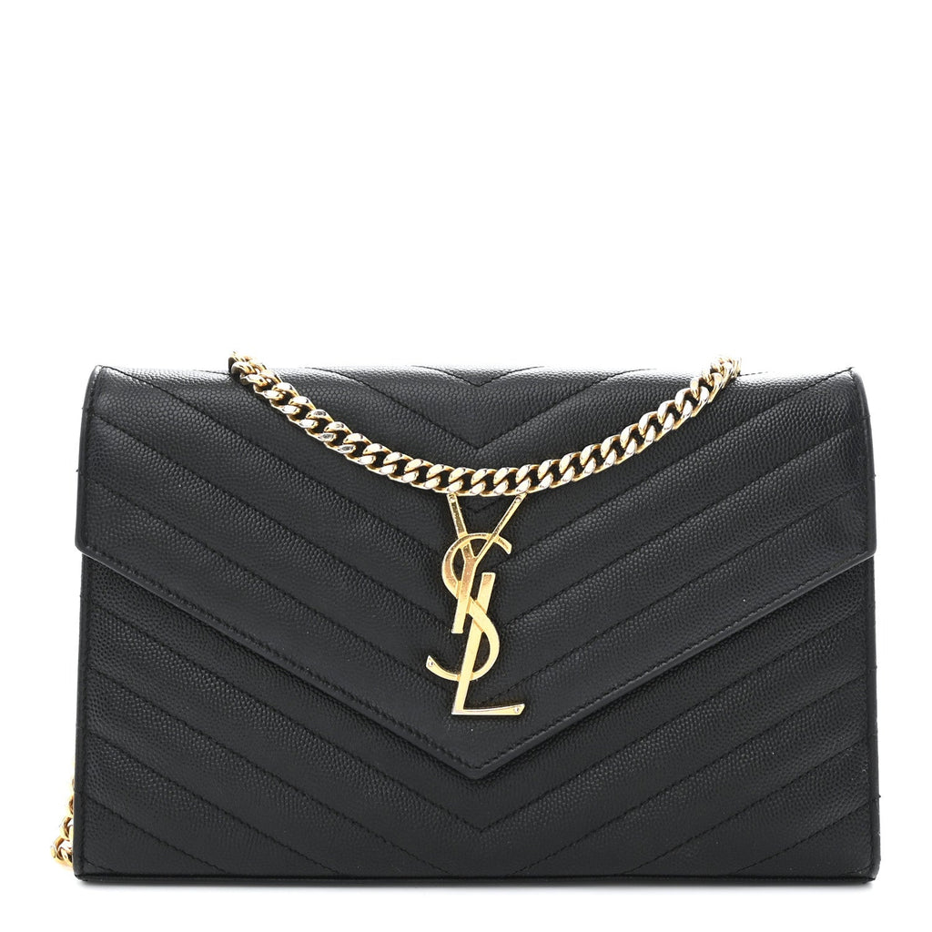 Grain De Poudre Matelasse Chevron Monogram Chain Wallet Black